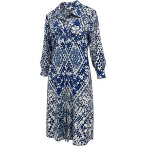 CAbi Blue & White Abstract Print Button Front Shirt Dress Tunic Size Medium